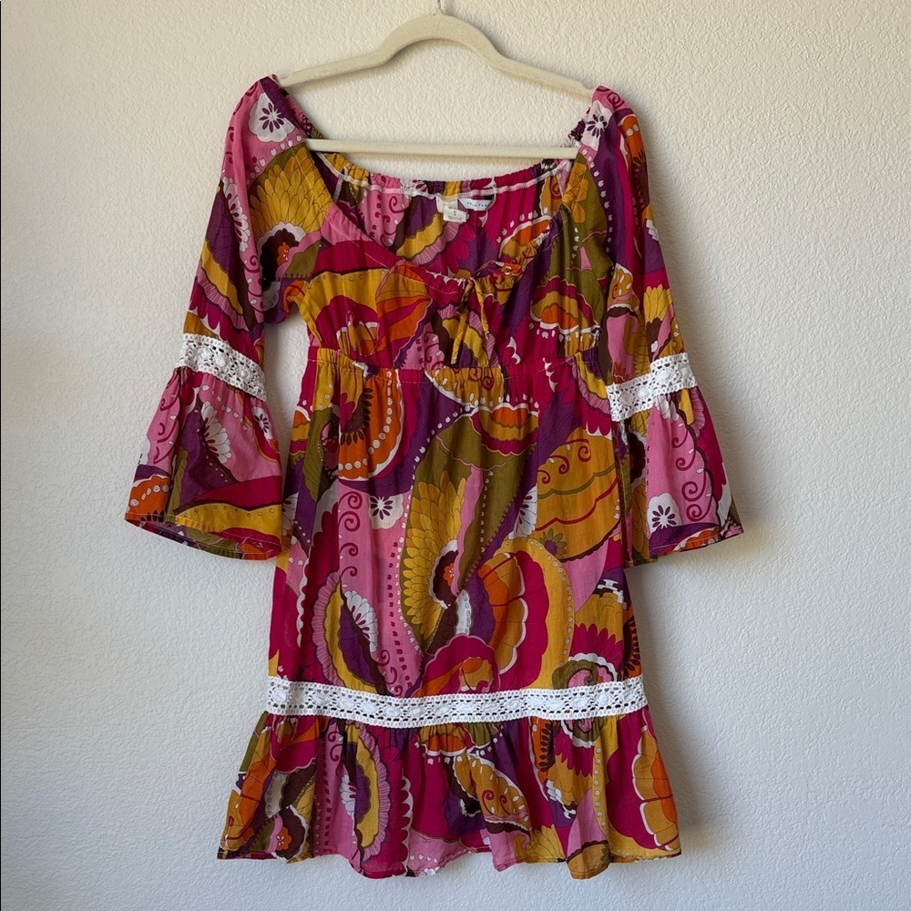 Trina Turk Pink Paisley Off Shoulder Swim Coverup Dress S